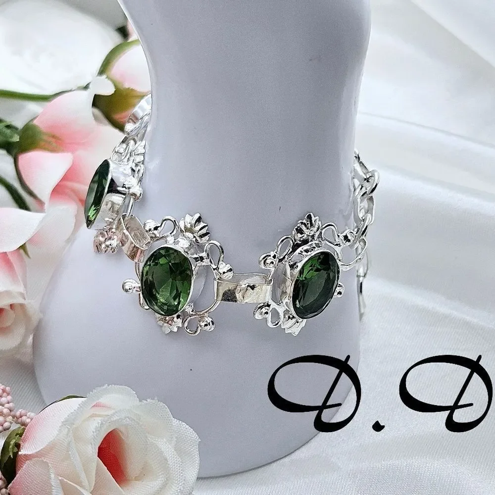 Green Amethyst Tennis Bracelet on 925 Sterling Silver